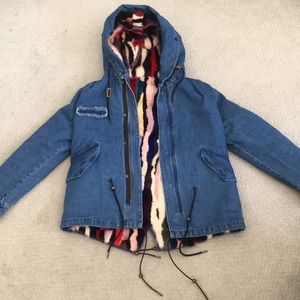 NEW JAZZEVAR Genuine Mink Fur Blue Denim Army Parka